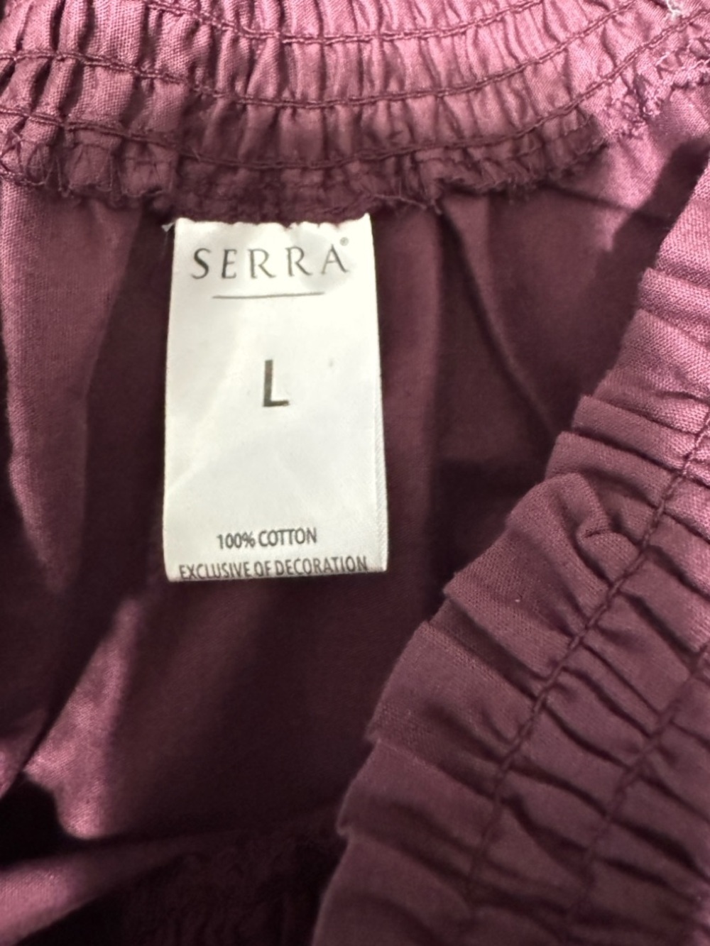 Serra Burgundy Off Shoulder Embroidered Peasant Blouse Cotton Size L Boho - Picture 5 of 8